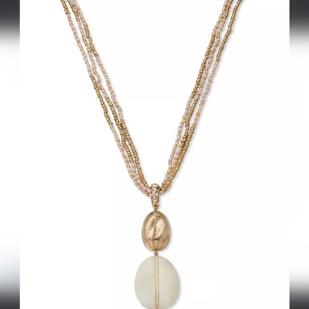 Stone & Seed Bead Multi-Chain Pendant Necklace, 17" + 3" extender, New
